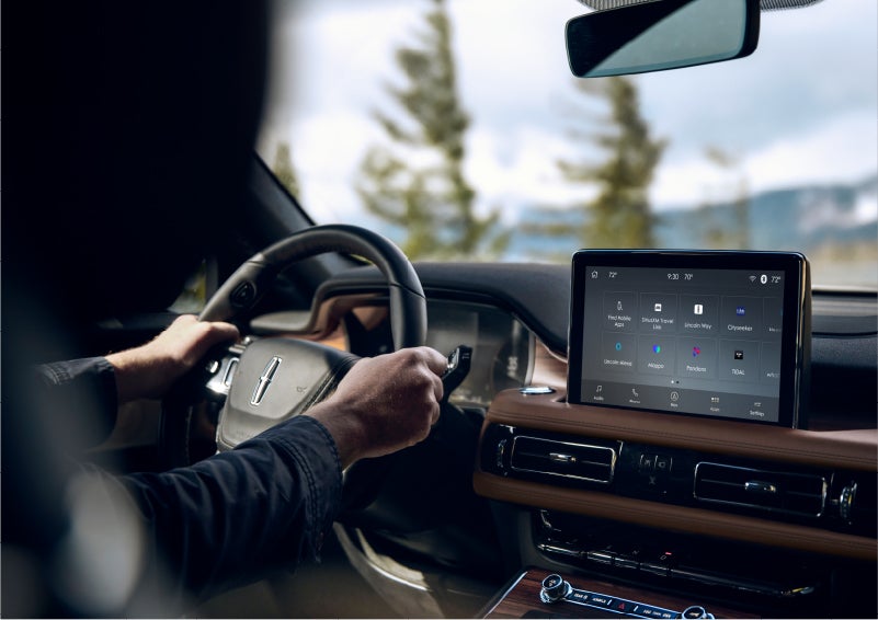 The Lincoln+Alexa app screen is displayed in the center screen of a 2023 Lincoln Aviator® Grand Touring SUV | Central Florida Lincoln in Orlando FL
