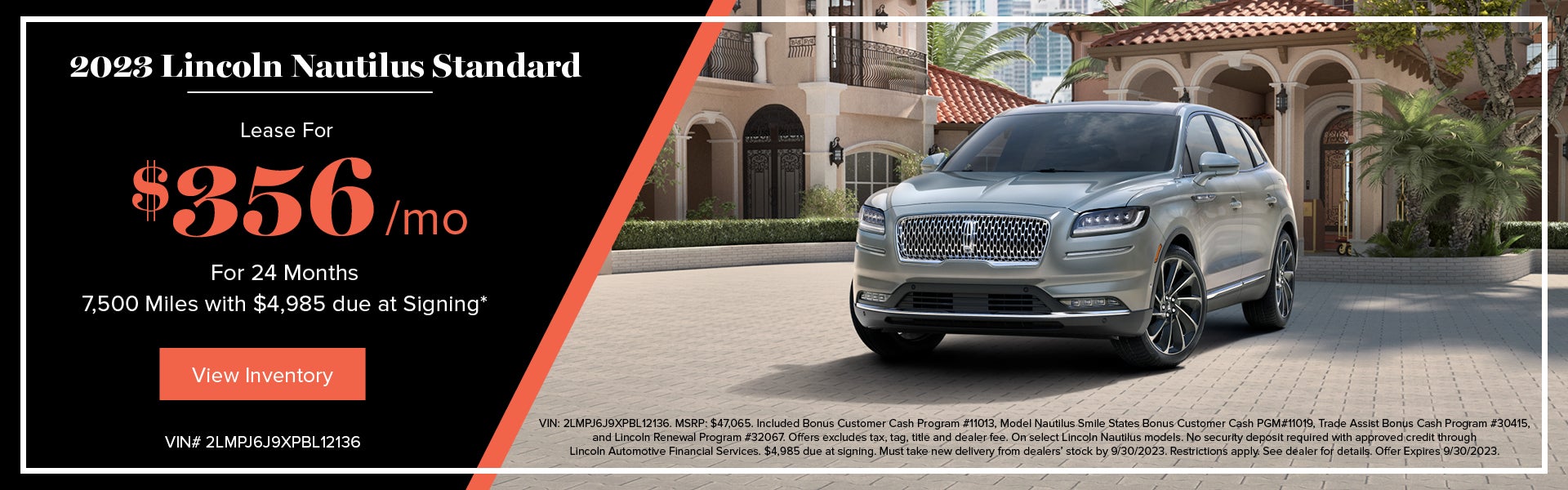 2023 Lincoln Nautilus Standard $356/mo for 24 months 7,500 m